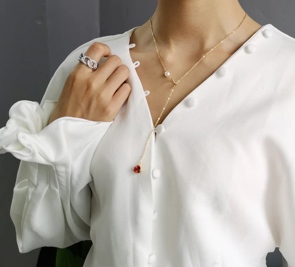 Red Pearl Chain Necklace