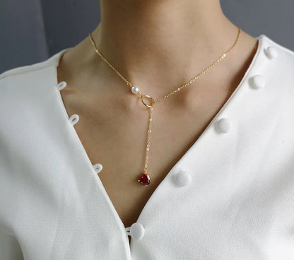 Red Pearl Chain Necklace